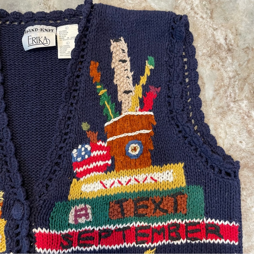 Vintage Hand Knit Embroidered Fall Winter Holiday Ugly Sweater Vest - Picture 7 of 13